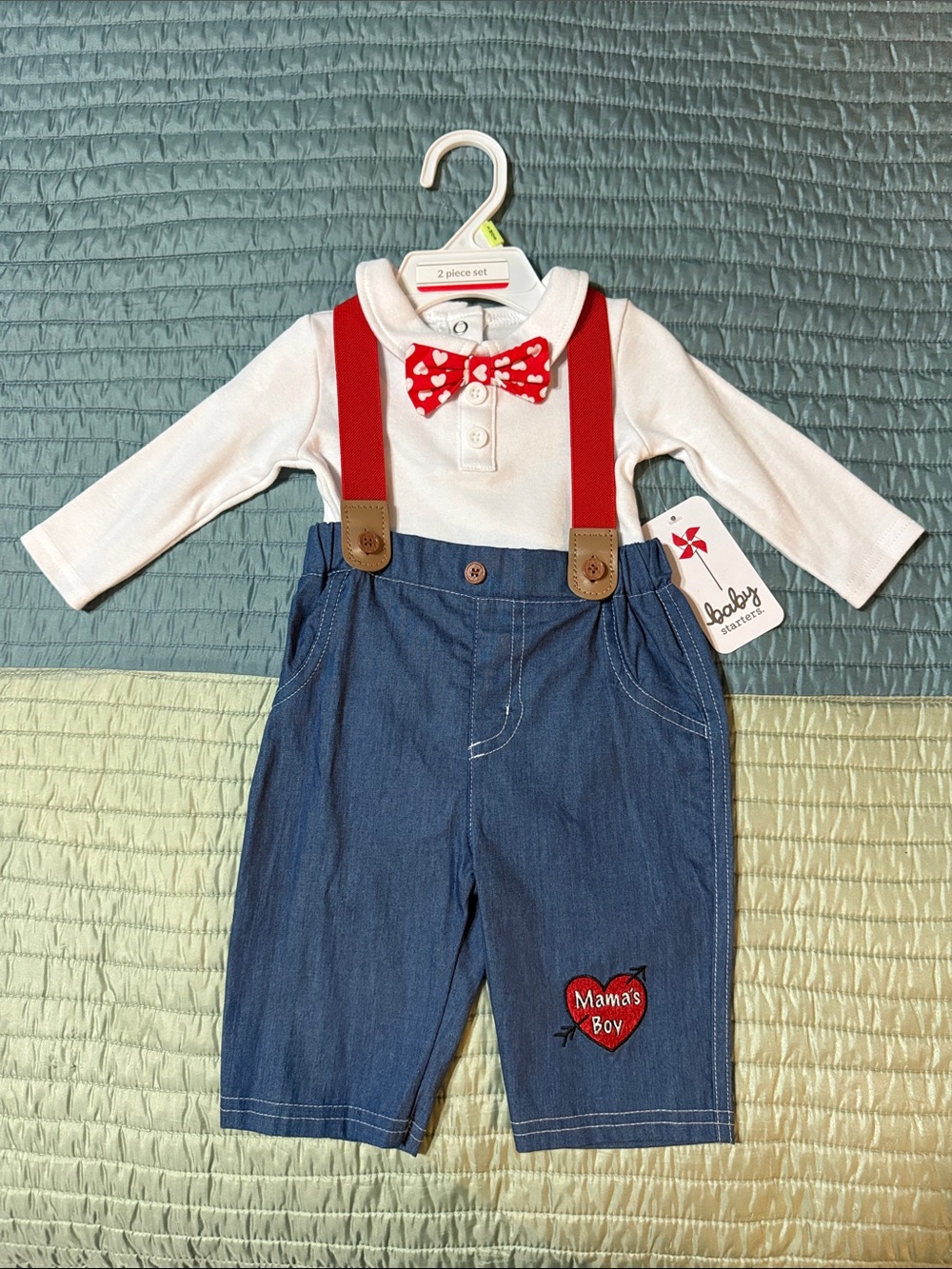 Baby Starters White Top with Red Suspenders and Blue Pants Boys 3 m